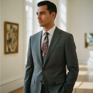 RALPH LAUREN Tie VINTAGE  Gray Floral Polo SILK EUC FAST SHIPPING 999-13